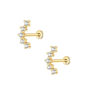 14k Gold Square Bottom Round Gold Flat Back Earrings